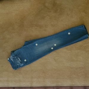 J Crew Slim Broken In Boyfriend Jean with Daisy Embroidery